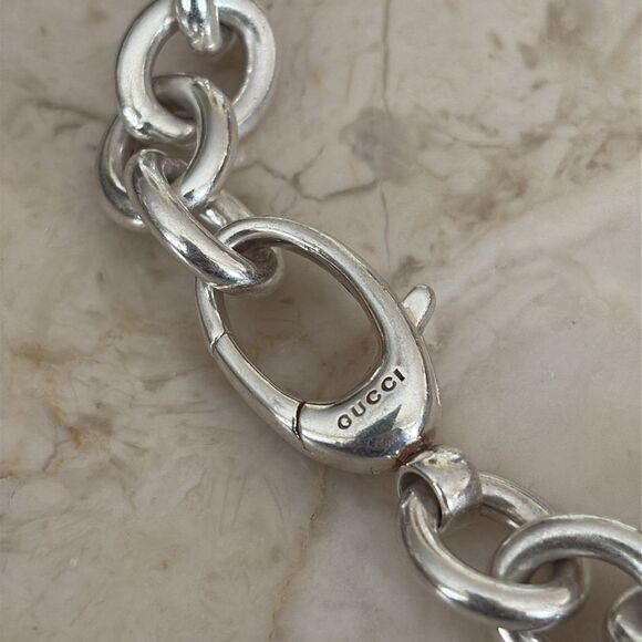 Gucci 925 Sterling Silver Double Dog Tag Solid Oval Rolo Link Bracelet Unisex - Picture 3 of 11